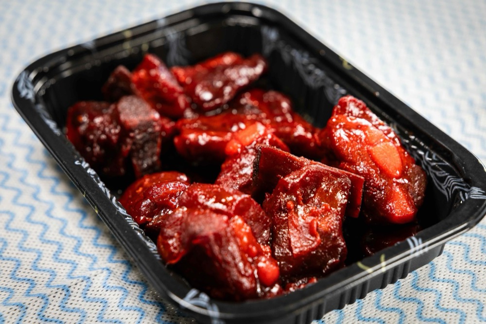 House-marinated boneless spare ribs in red barbecue glaze