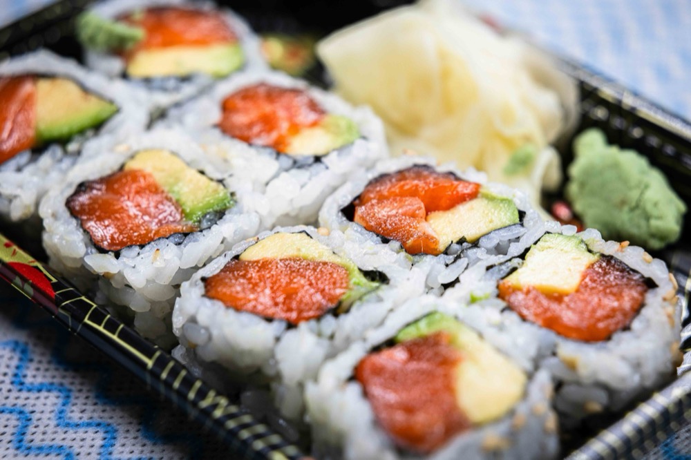 Tuna avocado maki roll with sesame seeds, freshly cut at AB Fish Market